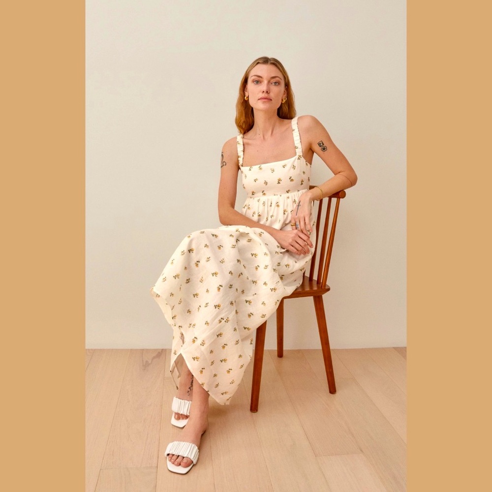 Reformation Tana Linen Dress in Rosebud